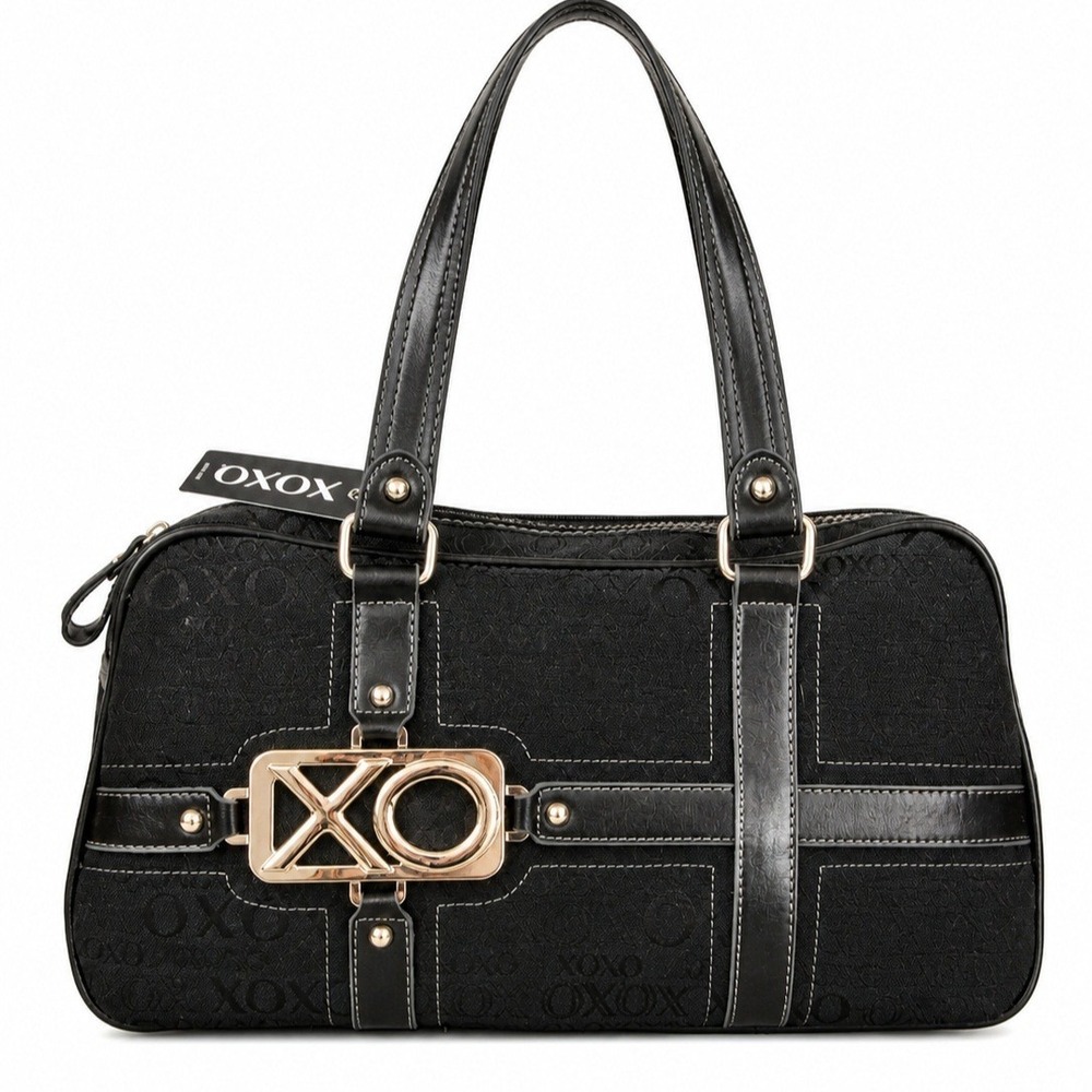 Vintage Y2K XOXO Baguette Satchel Shoulder Bag Black Canvas Jacquard Logo NWT